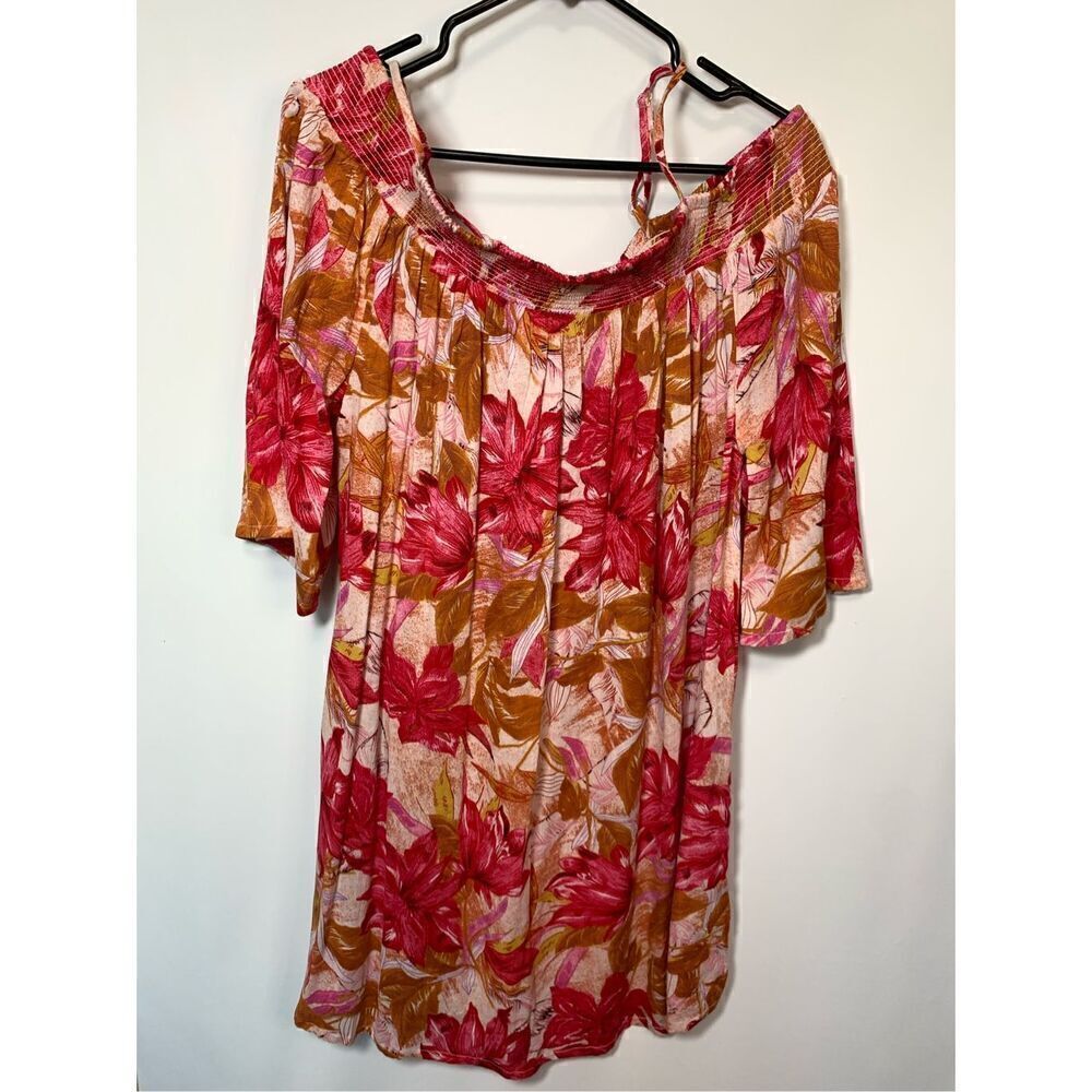 Lacasna For Venus Women's Floral Print Cold Shoulder Dress Red Size Large